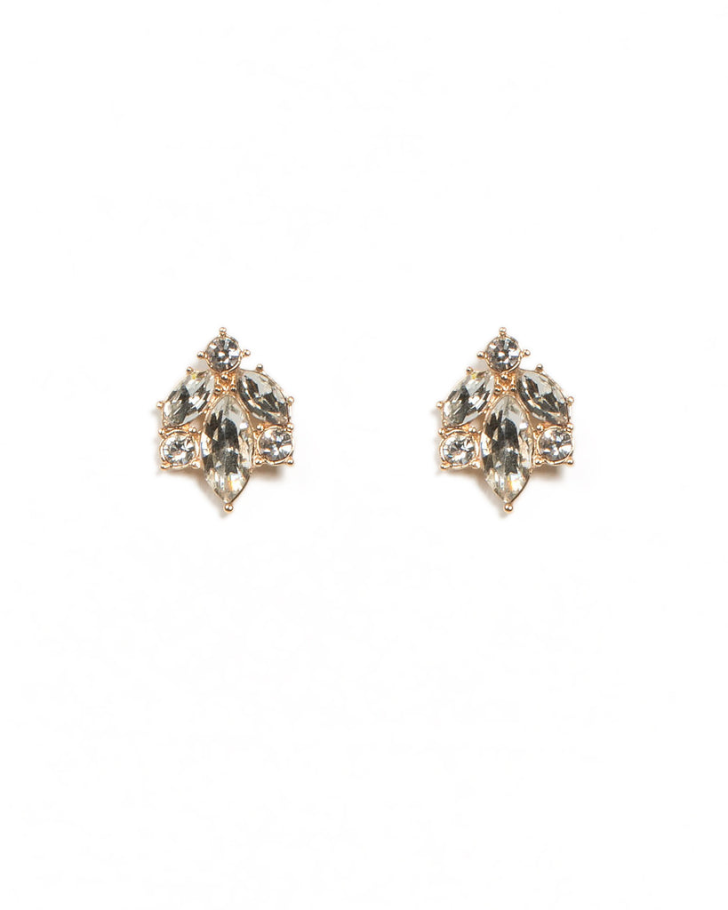 Navette Gold Stone Stud Earrings