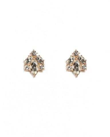 Navette Gold Stone Stud Earrings