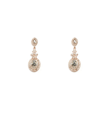 Oval Stone Rose Gold Flower Diamante Earrings