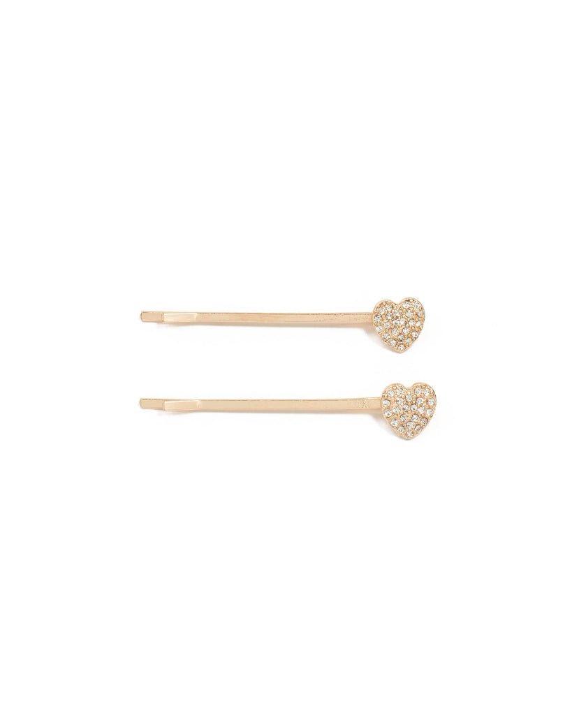 Diamante Heart Hair Gold Pin