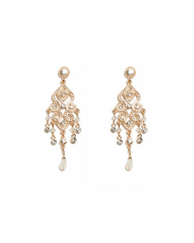 Crystal Gold Tone Diamante Pave Filigree Drop Earrings