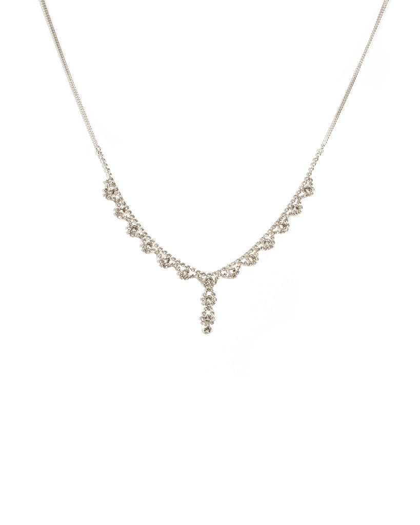 Crystal Silver Tone Round Stone Diamante Cup Chain Necklace