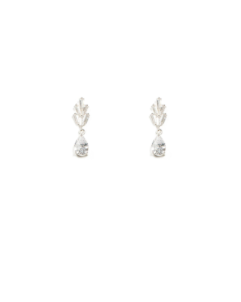 Silver Baguette Pear Drop Stone Earrings