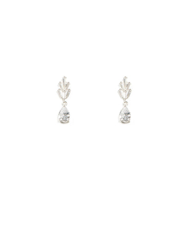 Silver Baguette Pear Drop Stone Earrings