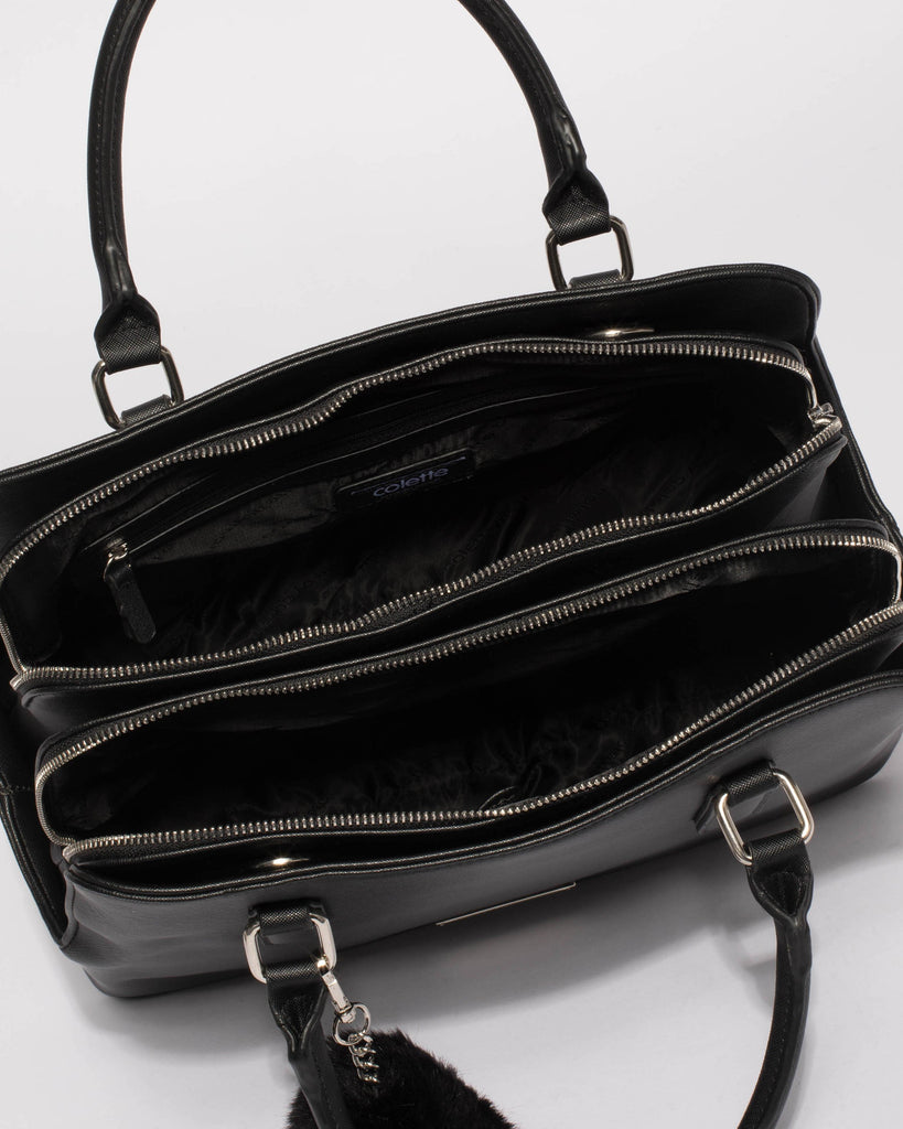 Black Saffiano Bonnie Large Tote Bag With Silver Hardware