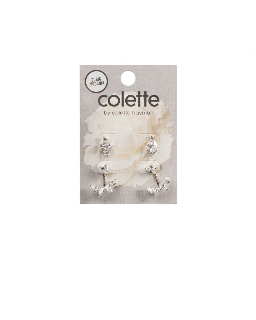 Cubic Zirconia Silver Front Back Stud Earring Pack