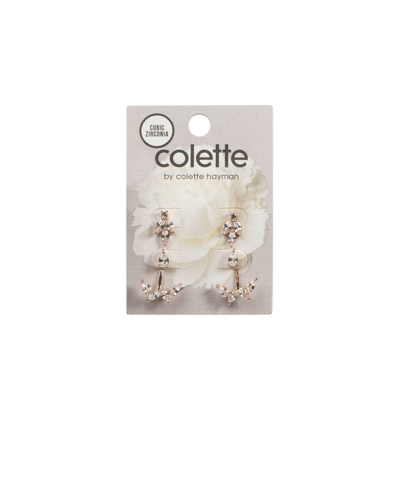 Cubic Zirconia Front Back Rose Gold Stud Earrings
