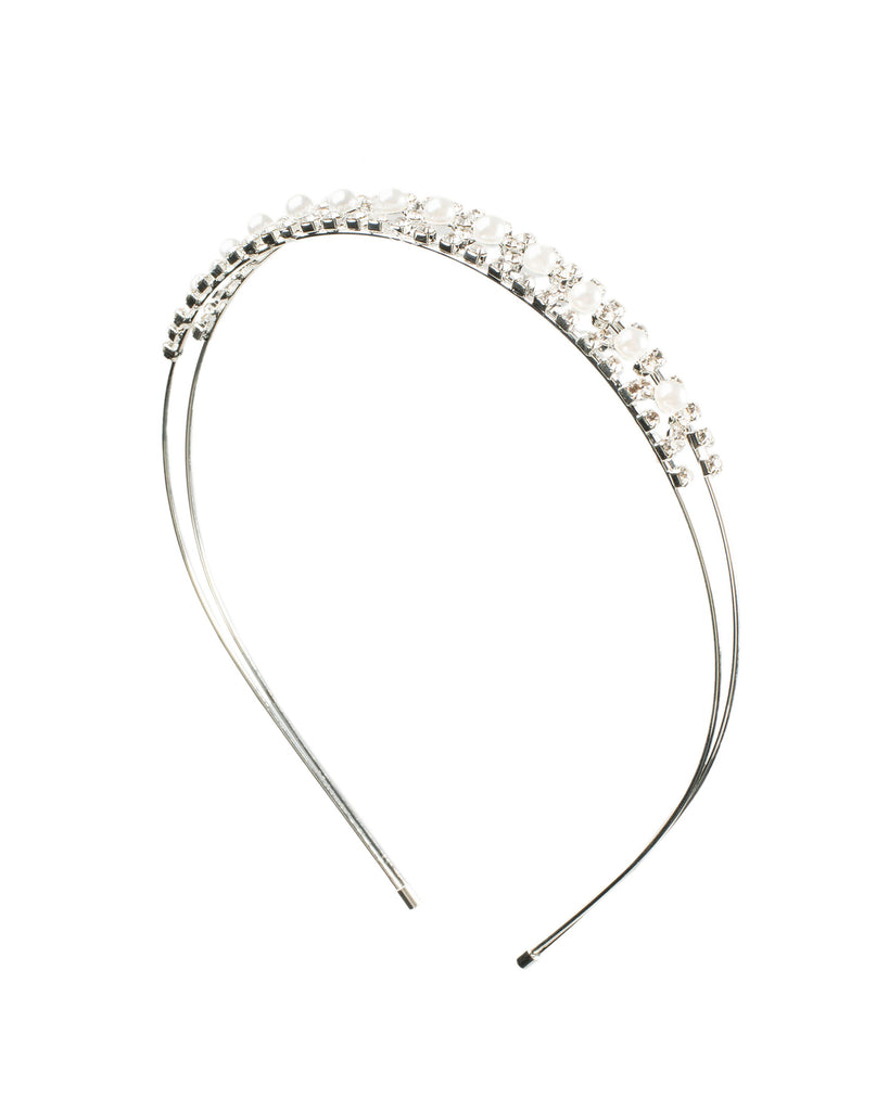 Silver Tone Diamante And Pearl Headband