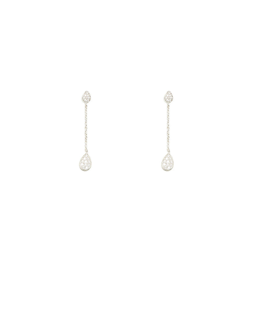 Cubic Zirconia Pave Silver Teardrop Chain Earrings