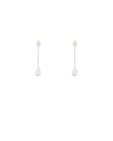 Cubic Zirconia Pave Silver Teardrop Chain Earrings