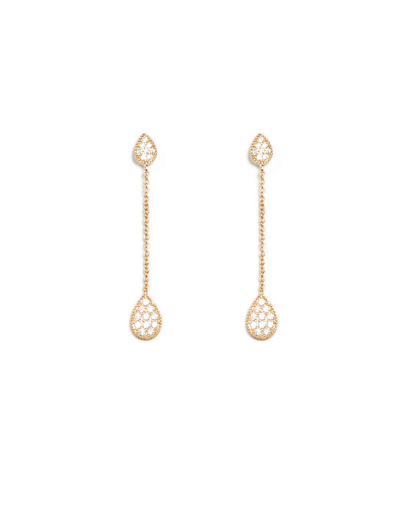 Cubic Zirconia Pave Teardrop Gold Chain Earrings