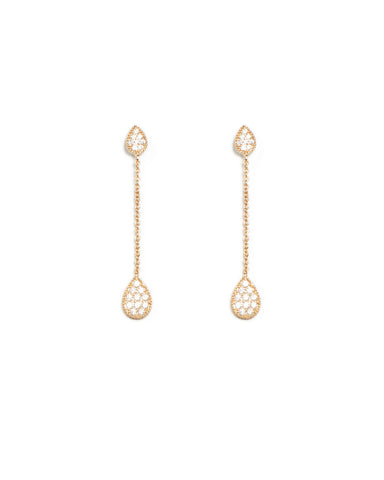 Cubic Zirconia Pave Teardrop Gold Chain Earrings