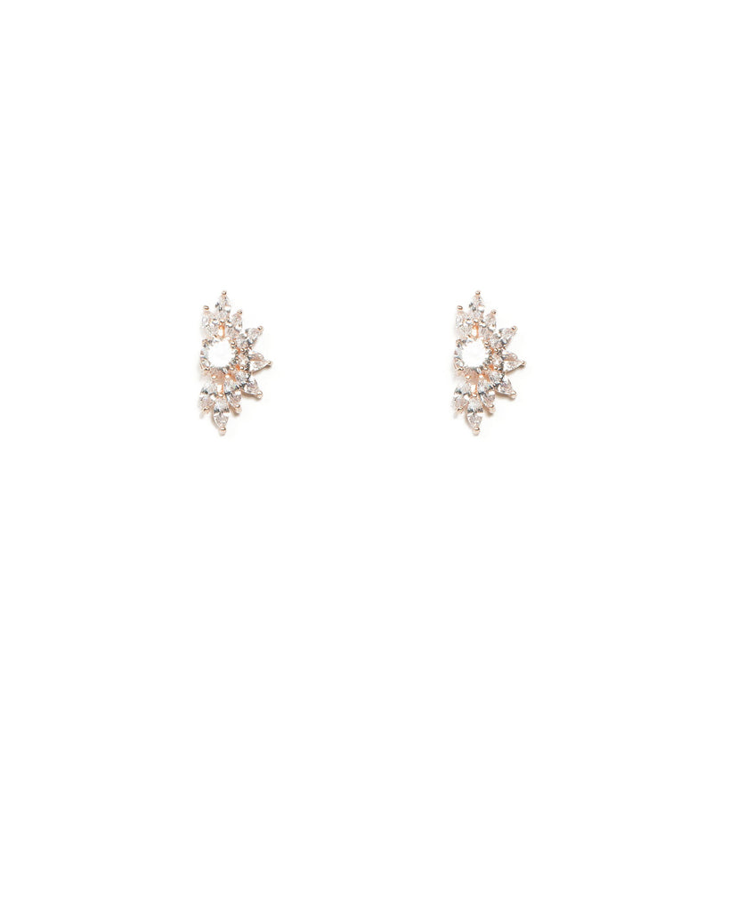 Cubic Zirconia Navette Fan Rose Gold Stud Earrings