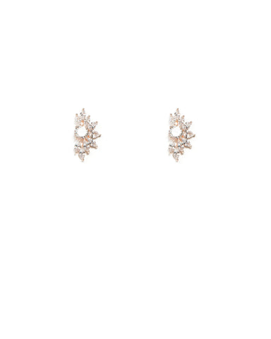 Cubic Zirconia Navette Fan Rose Gold Stud Earrings