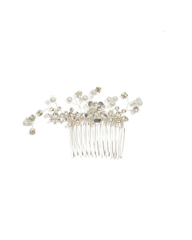 Silver Pearl And Diamante Floral Comb