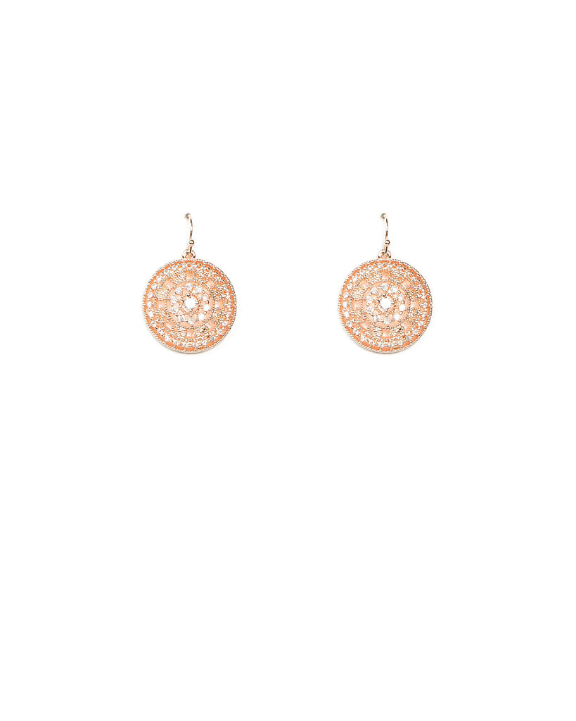 Cubic Zirconia Rose Gold Filigree Circle Earrings
