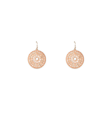 Cubic Zirconia Rose Gold Filigree Circle Earrings