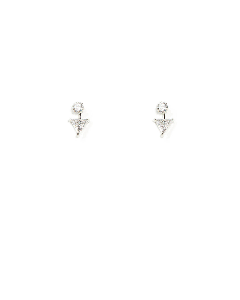 Cubic Zirconia Triangle Front Back Silver Earrings