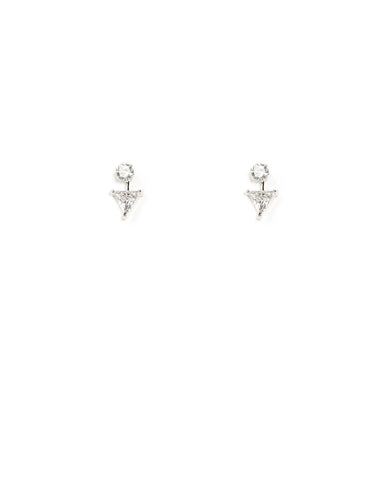 Cubic Zirconia Triangle Front Back Silver Earrings