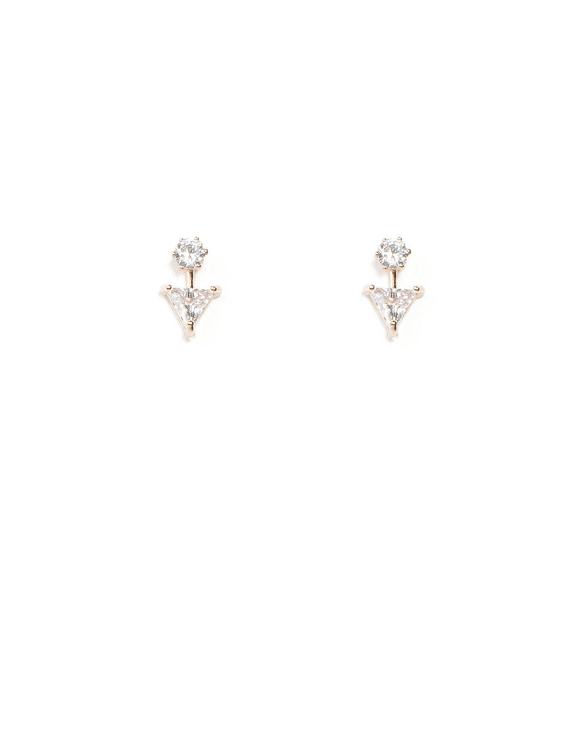 Cubic Zirconia Triangle Front Back Rose Gold Earrings