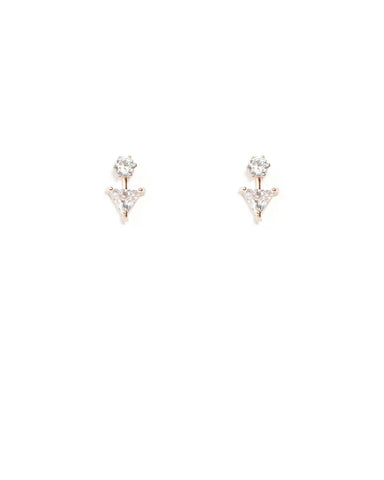 Cubic Zirconia Triangle Front Back Rose Gold Earrings