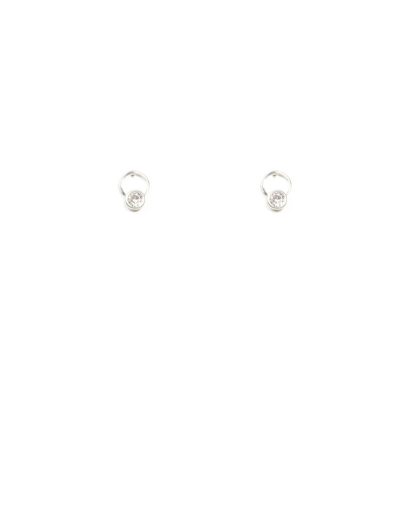 Circle Round Diamante Silver Stud Earrings