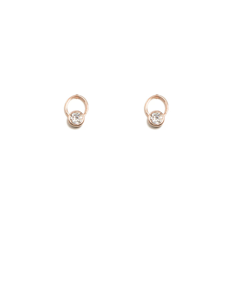 Rose Gold Circle Round Diamante Stud Earrings