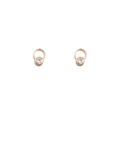 Rose Gold Circle Round Diamante Stud Earrings