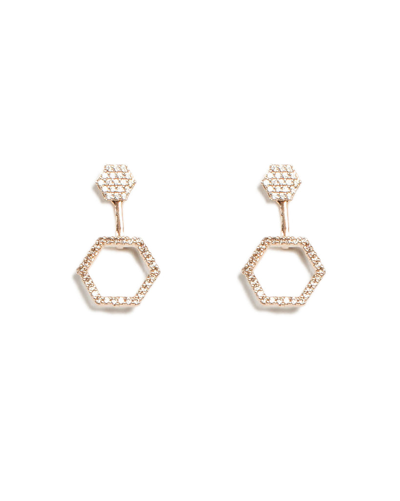Cubic Zirconia Geometric Front Back Rose Gold Earrings