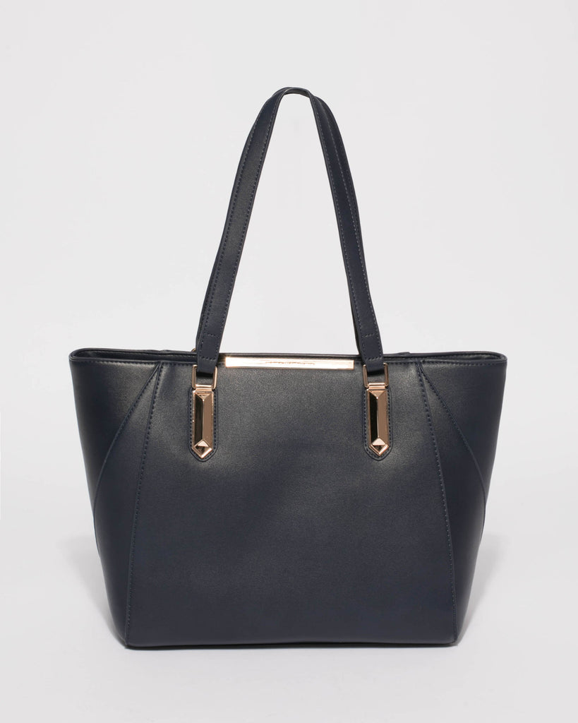Navy Domi Hardware Tote Bag With Gold Hardware