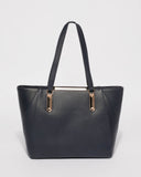 Navy Domi Hardware Tote Bag With Gold Hardware