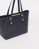 Navy Domi Hardware Tote Bag With Gold Hardware