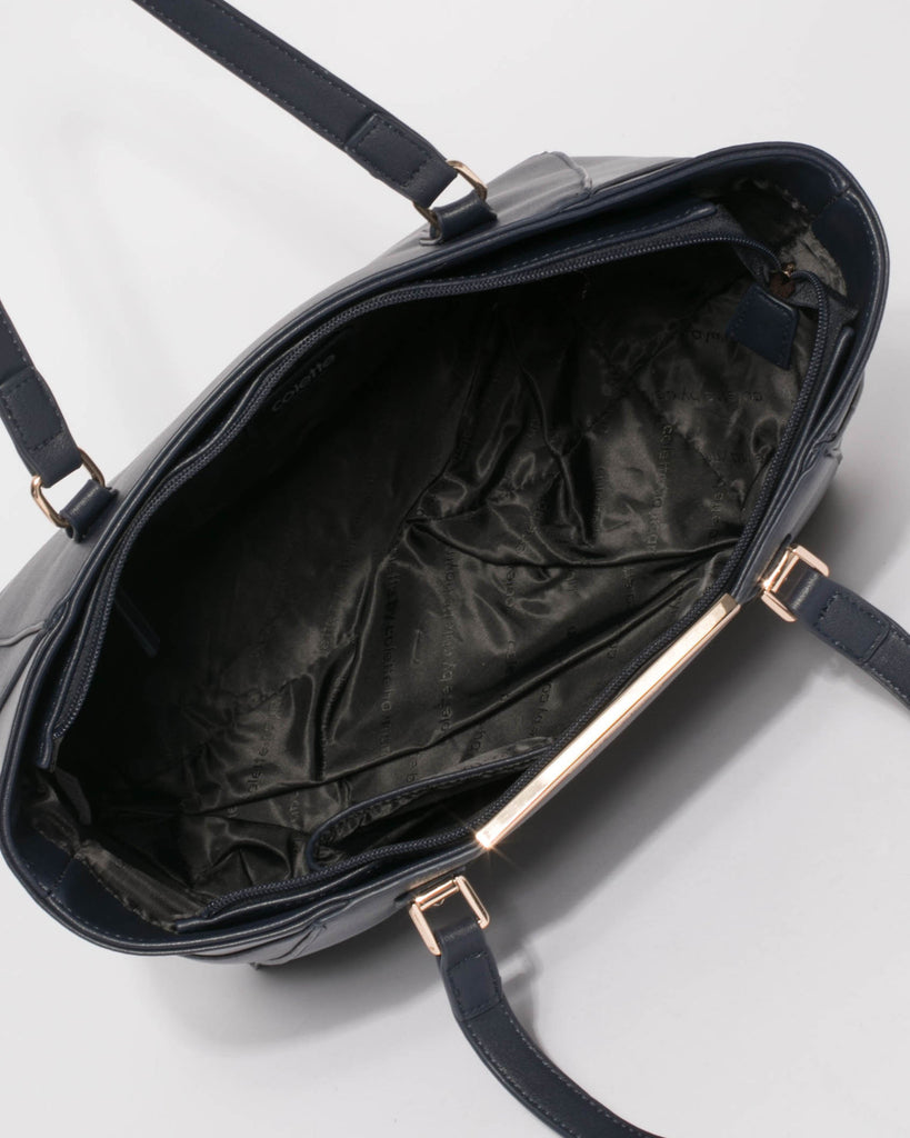 Navy Domi Hardware Tote Bag With Gold Hardware