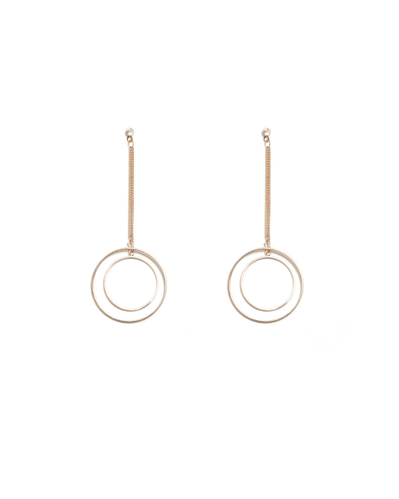 Diamante Rose Gold Fine Metal Circles Earrings