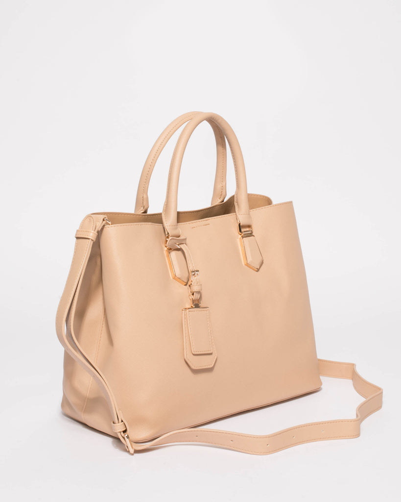 Beige Tori Tag Tote Bag