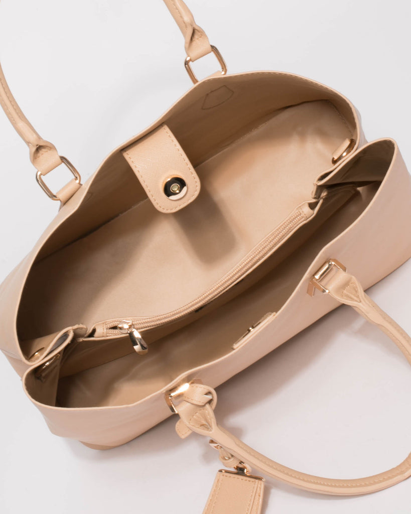 Beige Tori Tag Tote Bag