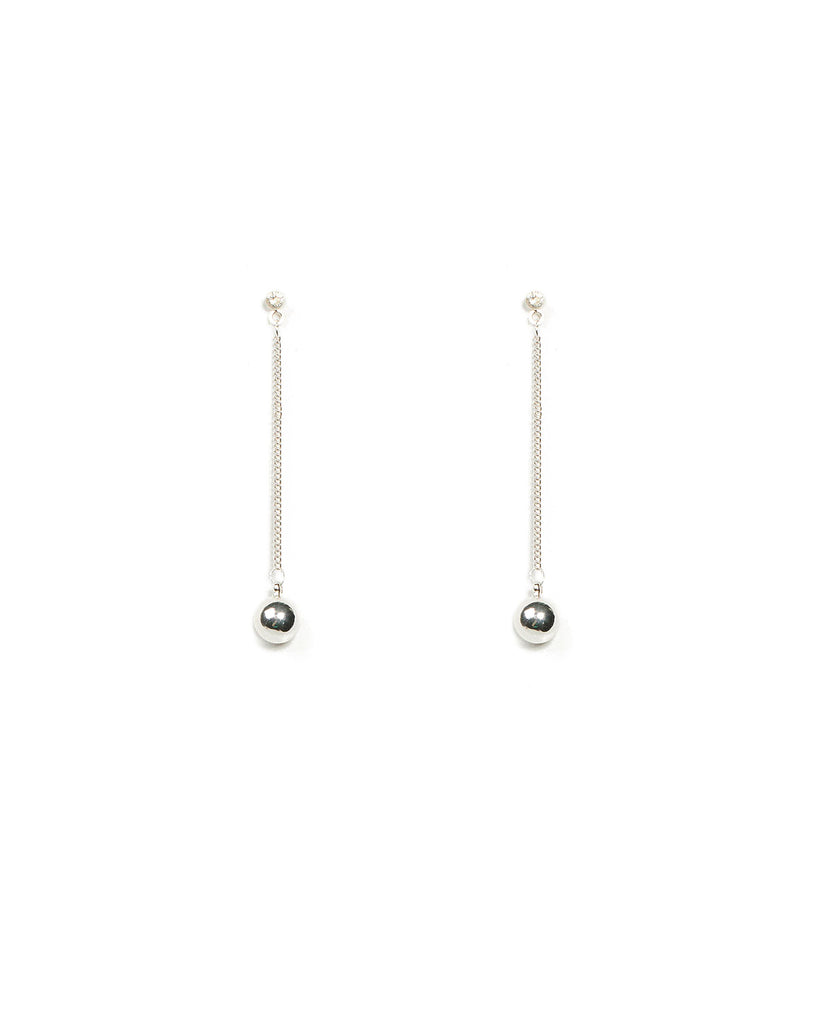Diamante Stone Silver Ball Chain Drop Earrings
