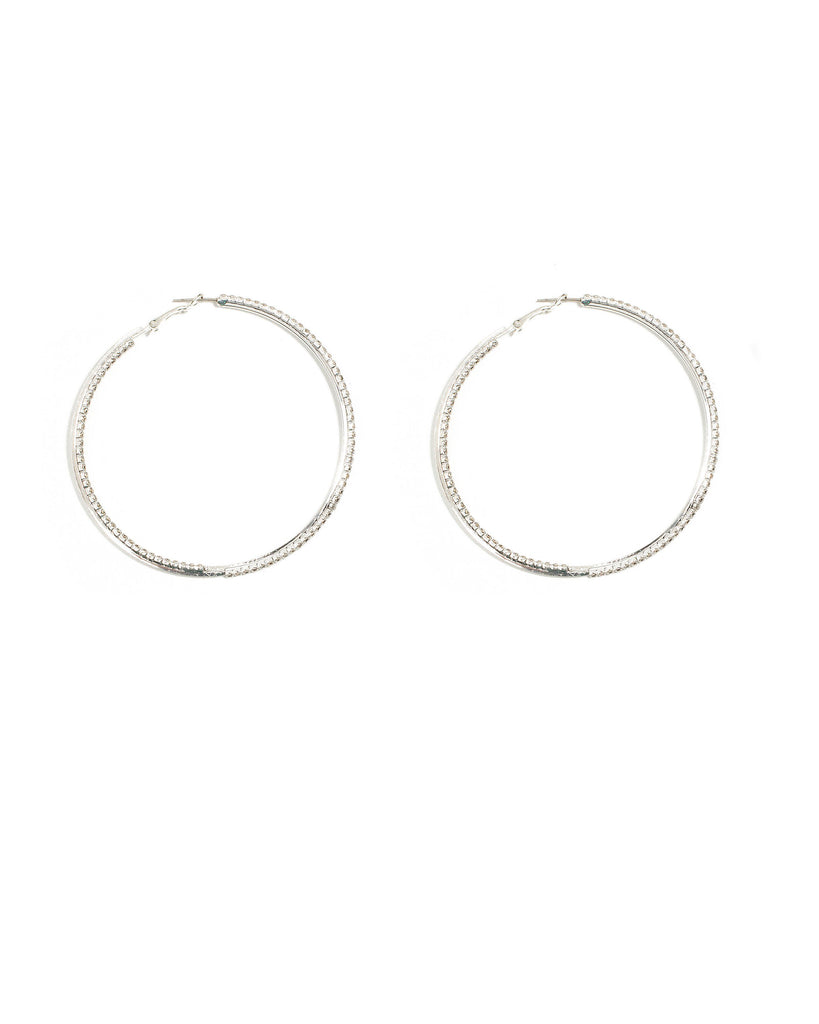 Diamante Cup Chain 75mm Silver Hoop Earrings
