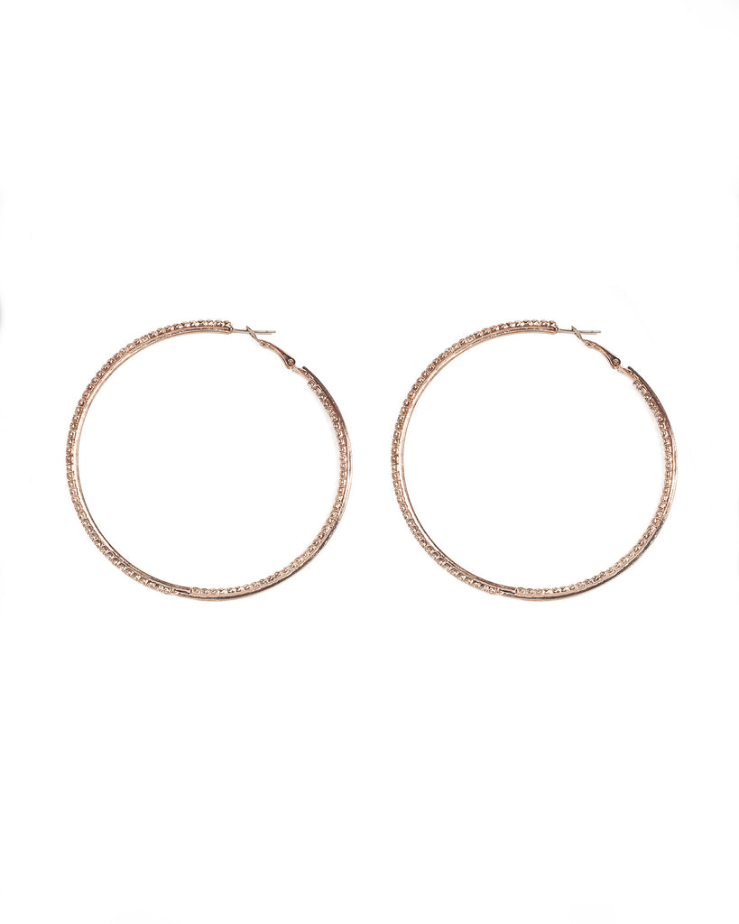 Diamante Cup Rose Gold Chain 75mm Hoop Earrings