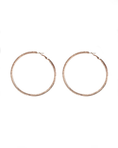 Diamante Cup Rose Gold Chain 75mm Hoop Earrings