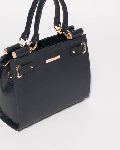 Navy Stephanie Square Tote Bag
