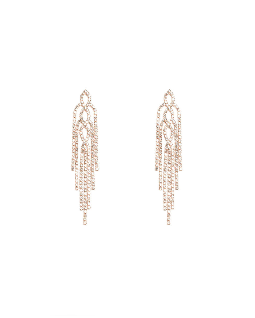 Diamante Cup Chain Tassel Rose Gold Statement Earrings