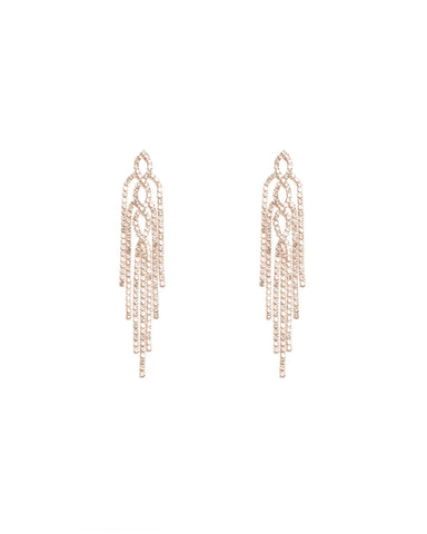 Diamante Cup Chain Tassel Rose Gold Statement Earrings