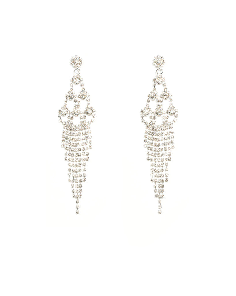 Diamante Cup Chain Silver Tiered Statement Earrings