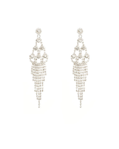 Diamante Cup Chain Silver Tiered Statement Earrings