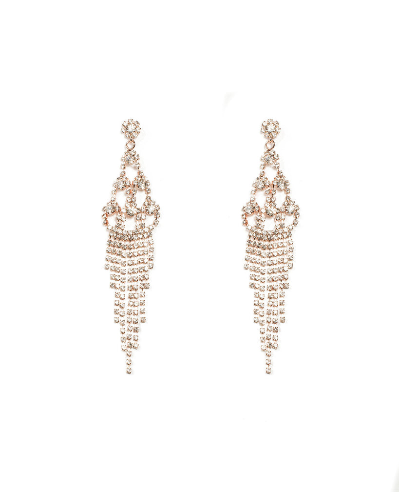 Diamante Cup Chain Tiered Rose Gold Statement Earrings