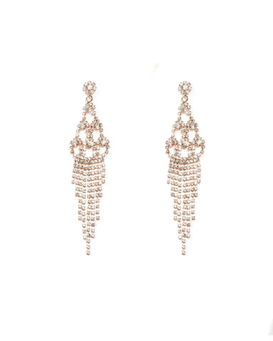 Diamante Cup Chain Tiered Rose Gold Statement Earrings