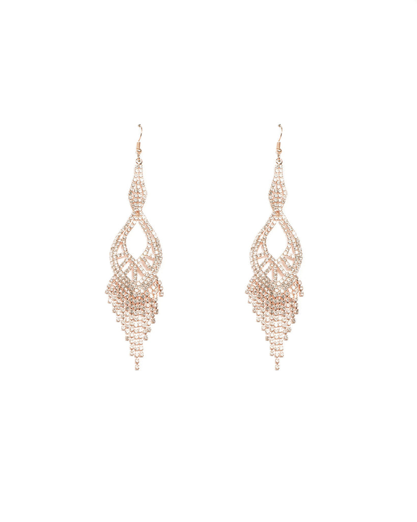 Diamante Cup Chain Long Twist Rose Gold Statement Earrings