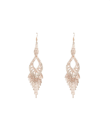 Diamante Cup Chain Long Twist Rose Gold Statement Earrings