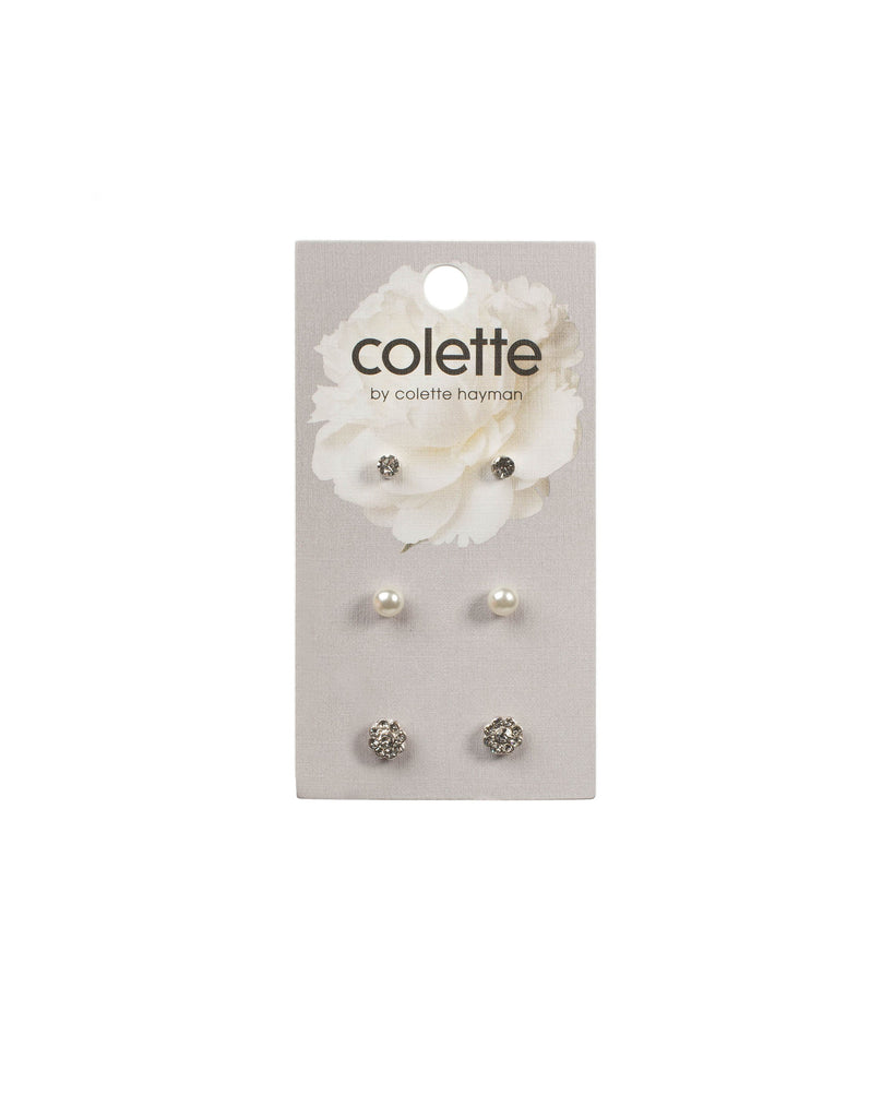Diamante Flower Pearl Silver Stud Earring Pack